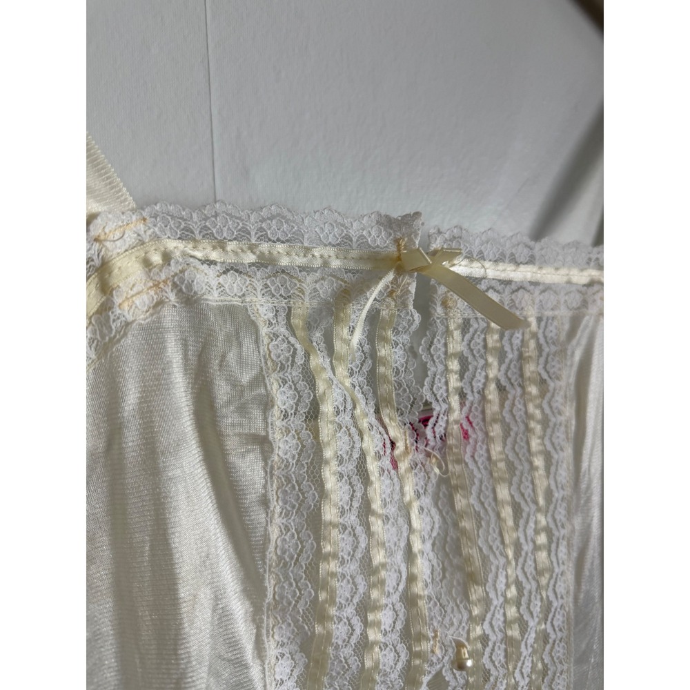 Vintage Cream Lace Trim Nightgown Sheer Maxi slip Pearl Detail romantic Wedding - Picture 5 of 16